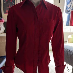 Womens Express Collared Shirt Red Blouse Sz 1/2 One Two Stretch Must See